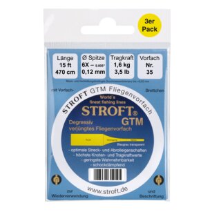 STROFT GTM Fliegenvorfach Nr. 35 * 470cm/15ft - 0,12mm/6X - 3er Pack
