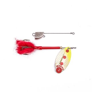 Mepps Spinner Lusox fluo gold/chartreuse mit Puschel und Bleikopf Gr. 2, 16g
