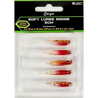 Lion Sports Onxy Natural Soft Lure 5cm Gold Top Red Head V-Tail Gummifisch 5 Stück im Blister
