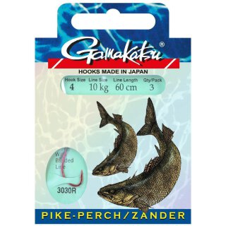 Gamakatsu Pike-Perch/Zander LS-3030 Braided Geflecht-Vorfachhaken 60cm 0.20mm Gr.4 Raubfisch-Haken