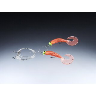Balzer Edition Sea Pilk Twister-Rig Shrimp uv-aktiv 0.60/0.40mm 3.0g 1.20m 1mal #1/0 Pilk-Vorfach mit No Knot Verbinder und Twister