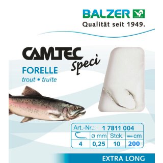 Balzer Camtec Speci Vorfach-Haken Forelle Sbiro 0.18mm 200cm #10 Sbirolino-Forellen-Haken