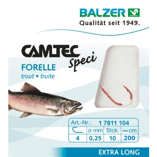 Balzer Camtec Speci Vorfach-Haken Forelle Sbiro 0.22mm 200cm #6 Sbirolino-Forellen-Haken Rot