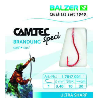 Balzer Camtec Speci Vorfach-Haken Surf 0.40mm 30cm #1 Brandungs-Haken Rot