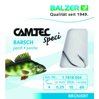 Balzer Camtec Speci Vorfach-Haken Barsch 0.25mm 60cm #4 Barsch-Haken Brüniert