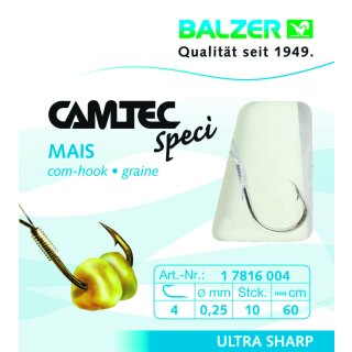 Balzer Camtec Speci Vorfach-Haken Mais 0.30mm 60cm #2 Friedfisch-Haken vergoldet