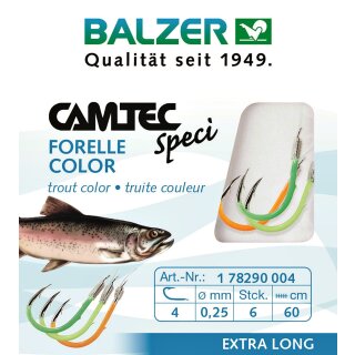 Balzer Camtec Speci Vorfach-Haken Forelle uv-aktiv 0.20mm 60cm #8 Forellen-Haken 3-farbig