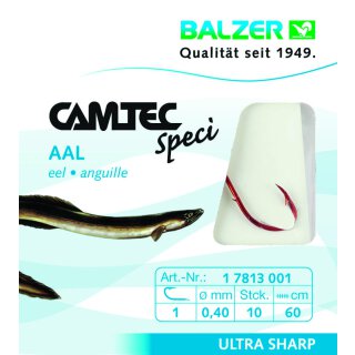 Balzer Camtec Speci Vorfach-Haken Aal 0.25mm 60cm #8 Aal-Haken Rot