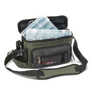 Saenger Iron Claw Plain Bag NX 32x12x20cm Schulter-Umhänge-Zubehör-Tackle-Tasche mit 2 Klarsicht-Boxen