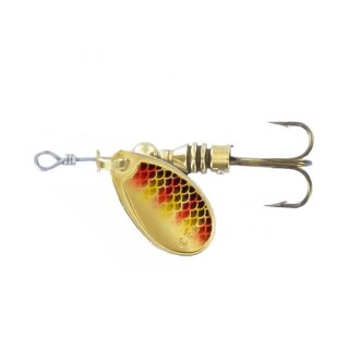 Rublex Spinner Celta "BTG" Größe 4 / 7.00g VMC Drilling #3 Gold-Forelle-Rot