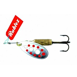 Rublex Spinner Celta Turbo "APR" Größe 3 / 5.00g VMC Drilling #6 Silber-Rote Punkte