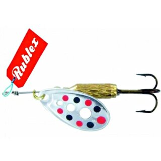 Rublex Spinner Celta Turbo "APRN" Größe 0 / 1.50g VMC Drilling #12 Silber-Rote und Schwarze Punkte