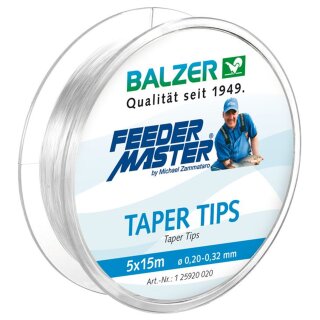 5 x Balzer Feedermaster Taper Tips 5x15m 0.32/0.20mm verjüngte Mono-Schlag-Schnur Vorfach-Spitzen zum Feeder-Angeln