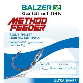 Balzer Feedermaster Hair-Rig mit 10mm Speer 0.20mm 12cm #12 Fertig-Vorfach-Haken für Pellets und Boilies