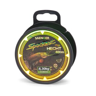 6 x Saenger Specialist Hecht 400m 0.32mm 8.65kg sea weed green Monofile Angel-Schnur