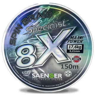 4 x Saenger Spin Braid Specialist 8x geflochtene Angel-Schnur 150m 0.21mm 17.6kg Black/Smoke
