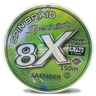 4 x Saenger Spin Braid Specialist 8x geflochtene Angel-Schnur 150m 0.10mm 9.1kg Chartreuse Fluo Green
