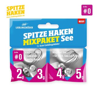 Lieblingsköder Spitze Haken Jig-Kopf Mix-Paket See 2+3+4+5g Haken #0 für stehende Gewässer