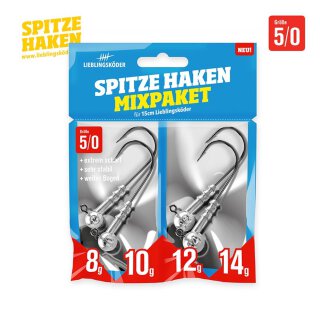 Lieblingsköder Spitze Haken Jig-Kopf Mix-Paket 8+10+12+14g Haken #5/0