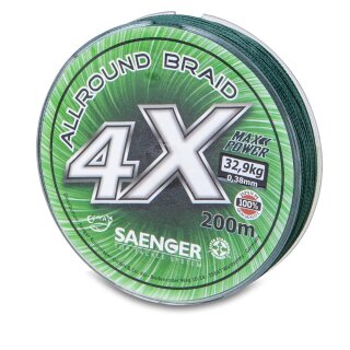 4 x Saenger Allround Braid 4x geflochtene Angel-Schnur 200m 0.50mm 39.2kg Grün