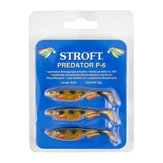 STROFT Predator P-6 Gold Flakes Fire Fin 6cm 2g Forellenköder 3er-Pack